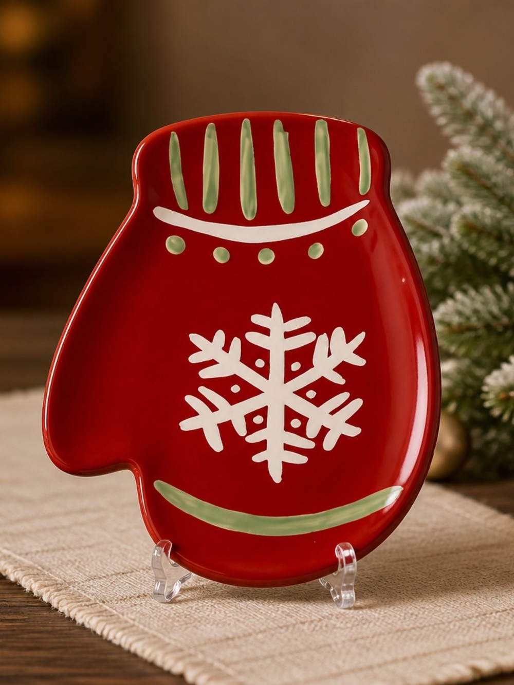 Christmas Hallmark Holiday Mitten Candy Dish Serving Plate Winter Decor Red